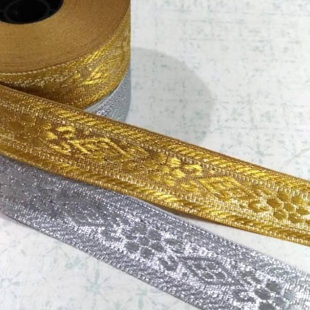 ------] Renda / Pita Gamis 1 Inch Warna Emas / Perak (15 Meter)