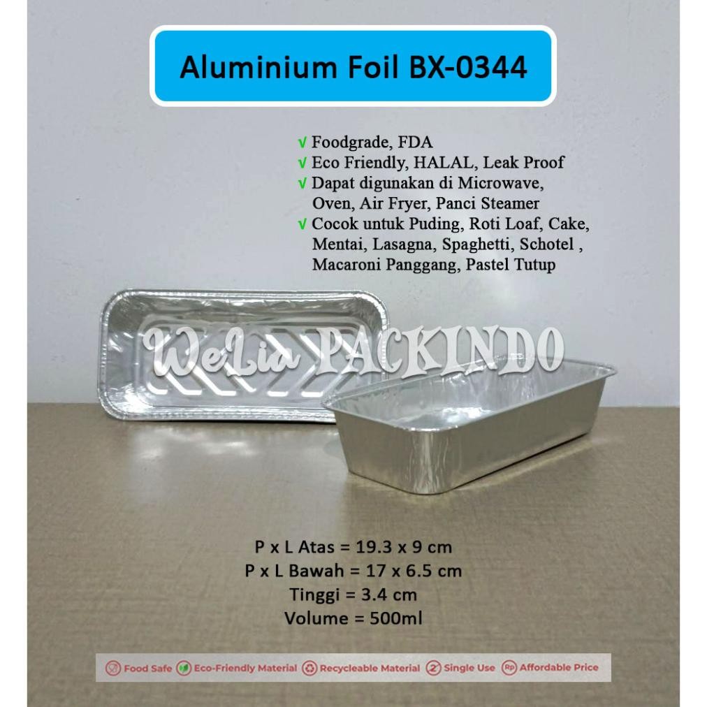 Bisa Cod Aluminium Foil Tray Bx-0344 Untuk Puding, Roti Loaf, Cake, Mentai, Lasagna, Spaghetti, Scho
