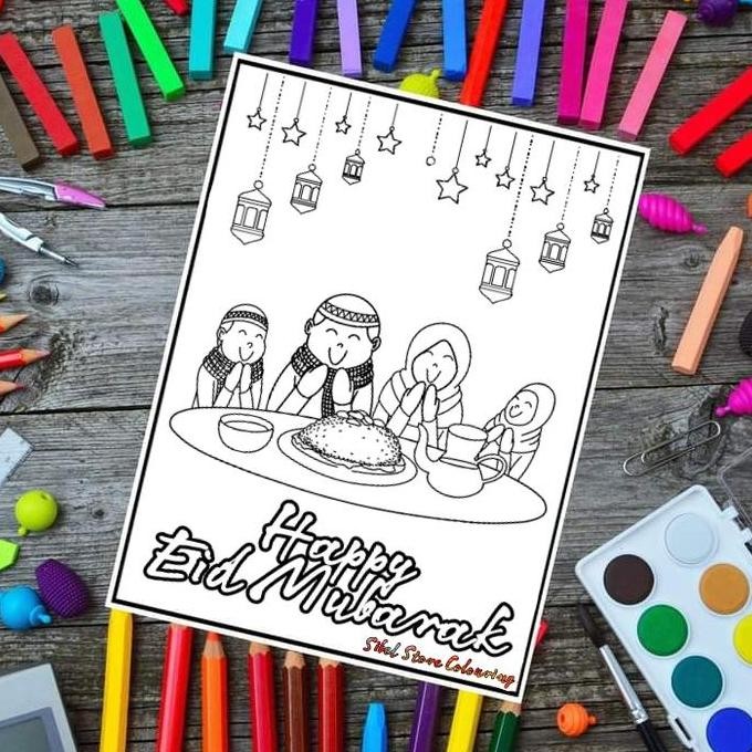 

Kertas Mewarnai Gambar Anak Tema Hari Raya Idul Fitri - Kertas