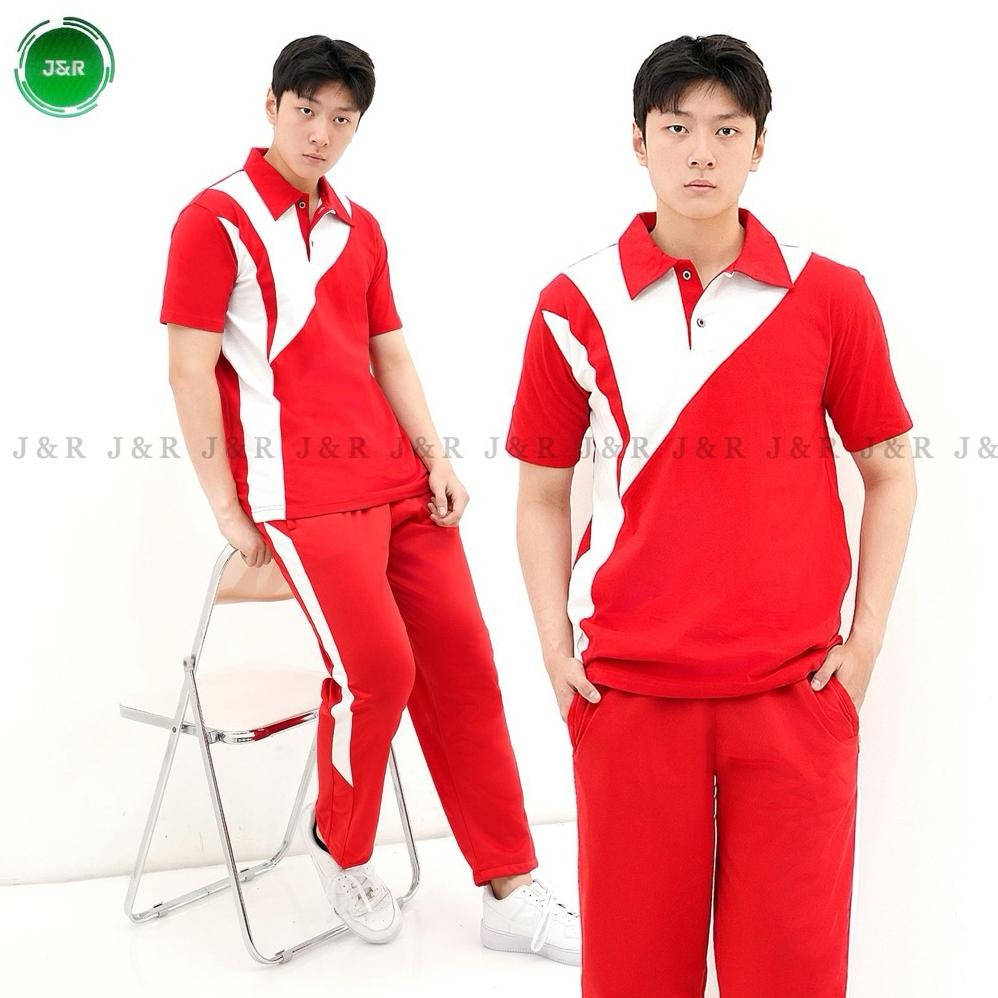 Wes-24 Koe-1116 Stelan Baju Olahraga Lengan Pendek Merah Putih 2025 Nova Premium