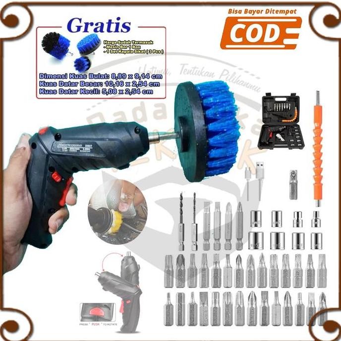 Mesin Bor Mini Obeng Cordless Screwdriver Sikat Pembersih Cuci Sepatu Laundry