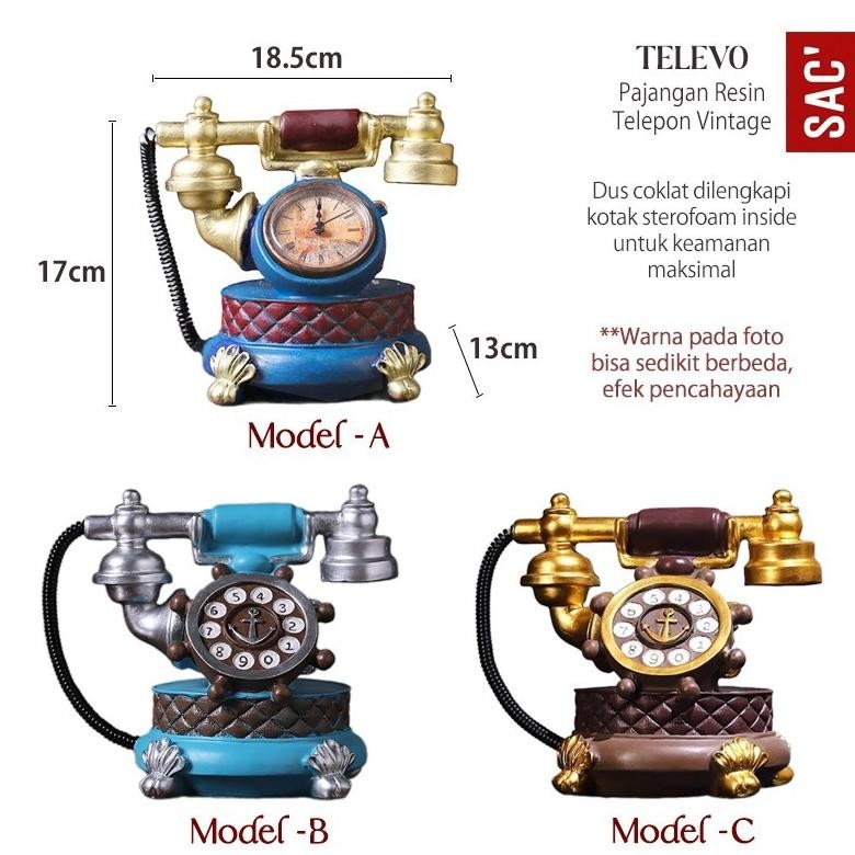 TELEVO Pajangan Ornament Meja Patung Resin Telepon Antik Kuno Dekorasi Hiasan Rumah Vintage Home Dec