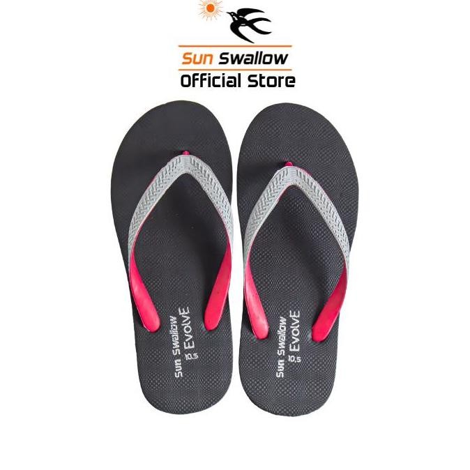 COD Sandal Jepit Karet Pria Sun Swallow Evolve Hitam Tali 2 Warna