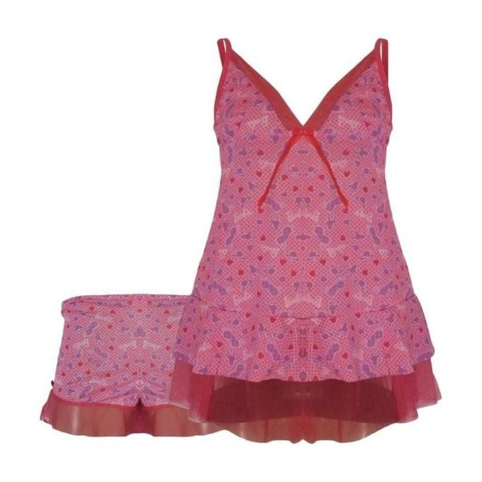 WIMIU Baju Tidur Wanita Elegant Pink 2029-20 Gaun Malam Lingerie Lembut Panjang Mini Piyama Motif Ka