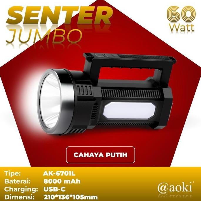 Aoki Senter LED Jumbo 60W + 16SMD Multifungsi AK-6701L