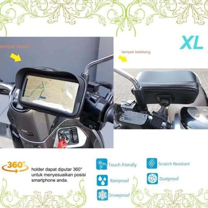 Holder HP Waterproof + Kanopi pasang Stang Motor Size XL (7in)