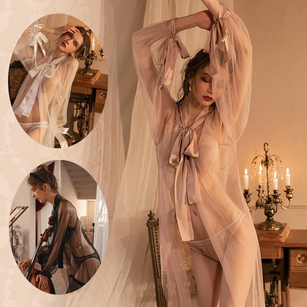 koala69 Piyama tali ikat jala renda seksi panjang