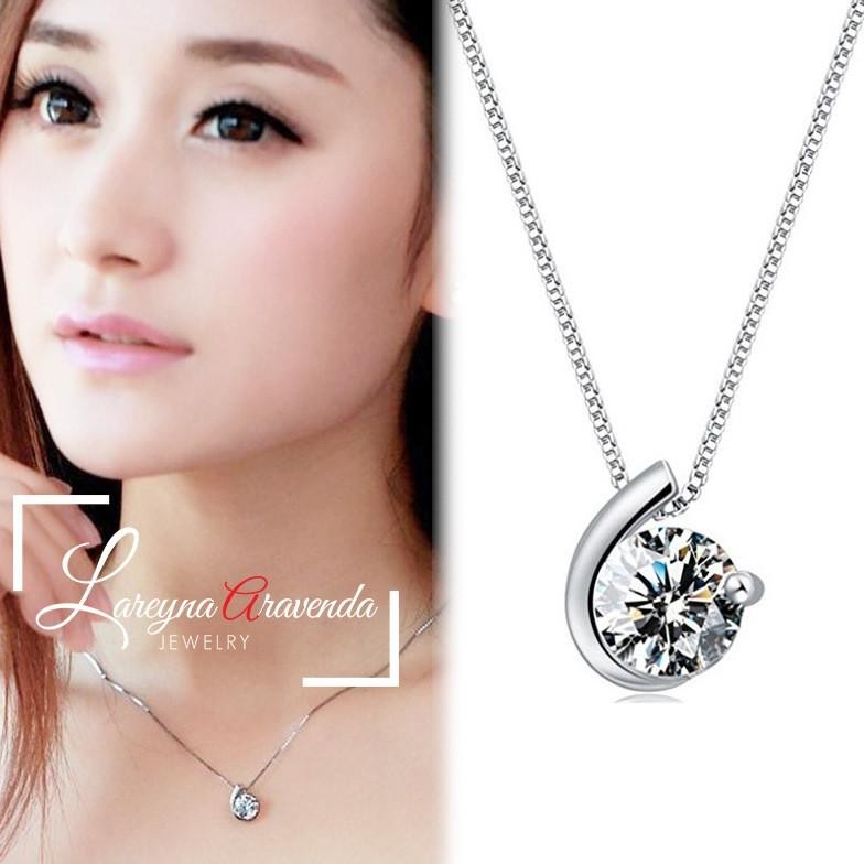 Kalung Titanium Asli + Liontin Model Mata Crystal Kristal Besar KL015 koala69