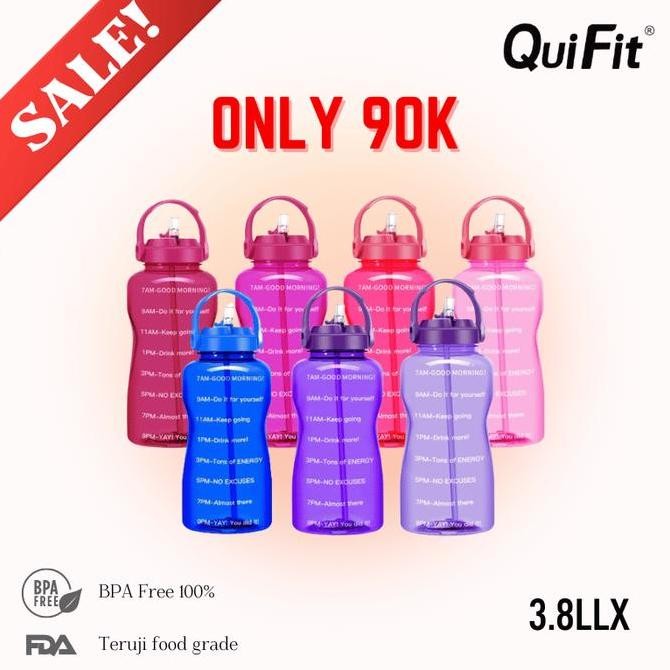 Quifit - [3.8Llx] Botol Minum Tritan Motivasi 3.8L 100% Bpa Free Limited Edition