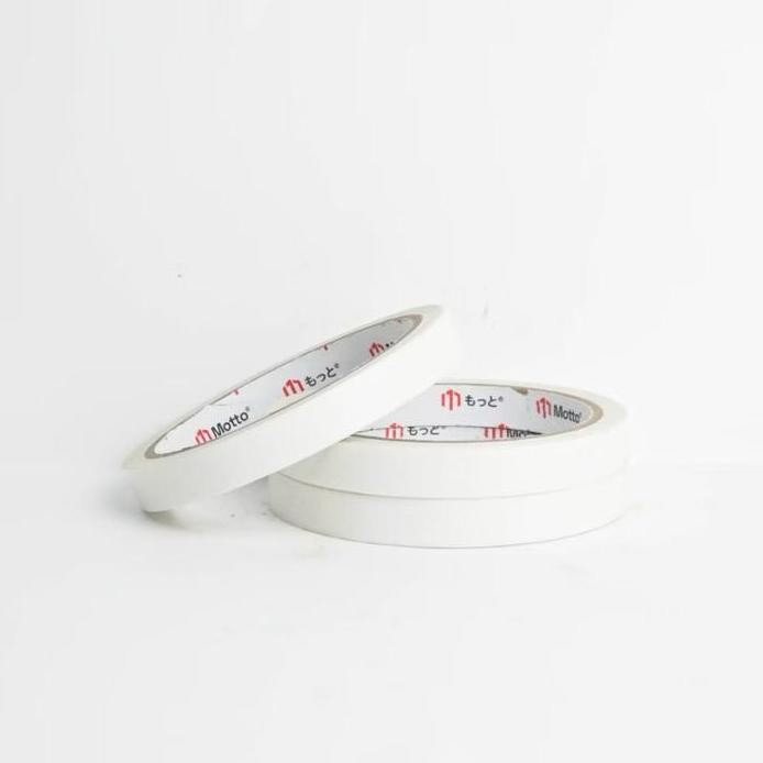 

Double Tape 12 mm x 10 Meter High Quality Motto Kualitas Terbaik Lakban Kertas 2 Sisi Lebar 12mm murah