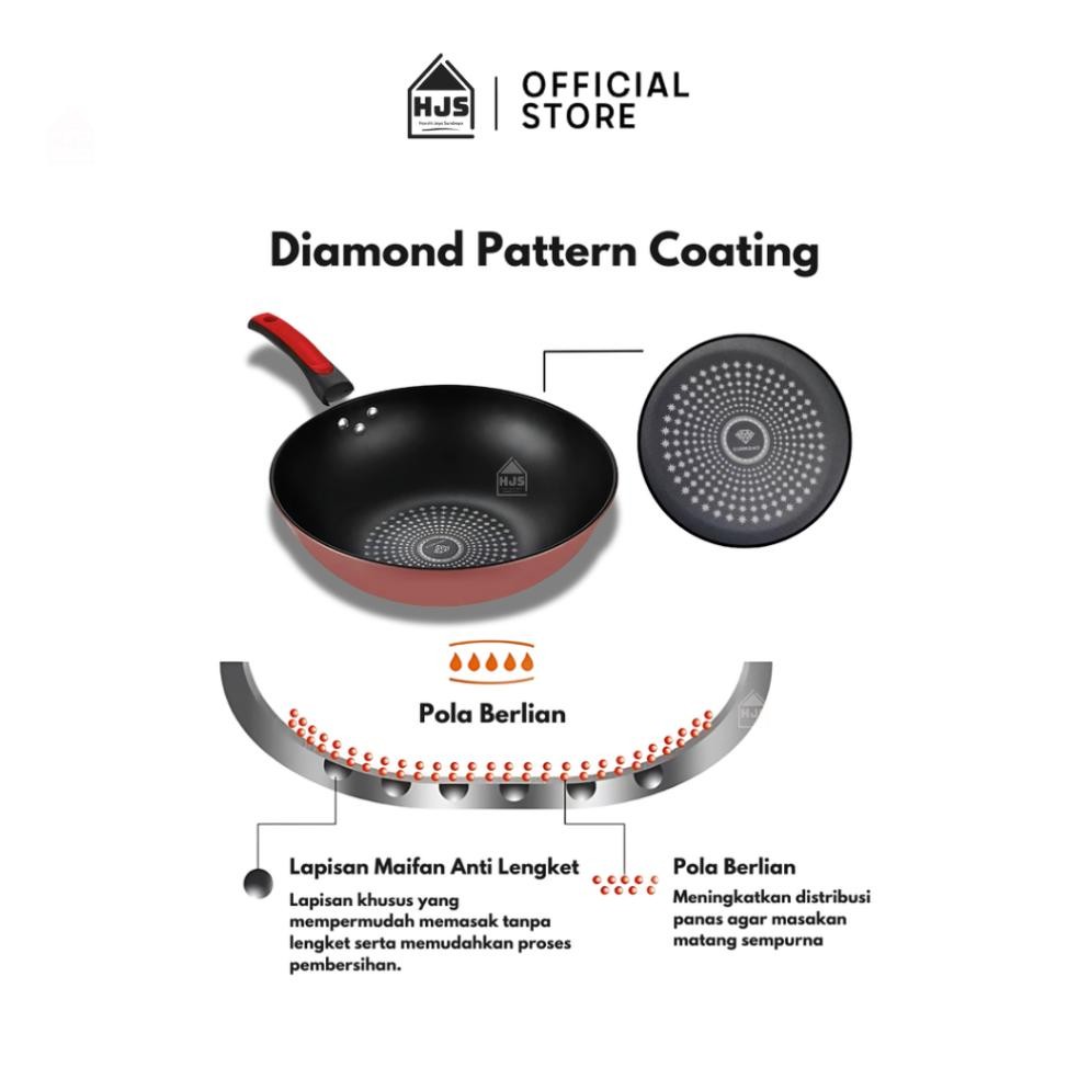 Bisa Cod [Hjs] Wajan Penggorengan Anti Lengket Ukuran Diameter 32Cm / Wajan Teflon Diamond Wok Pan F