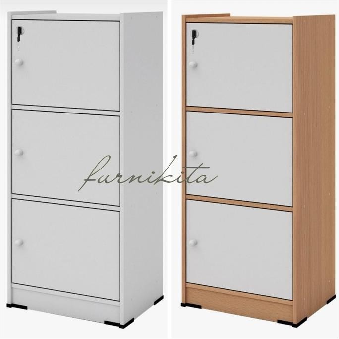 RAK LEMARI SERBAGUNA SUSUN 3 KAYU DENGAN KUNCI [PARCIL] GM