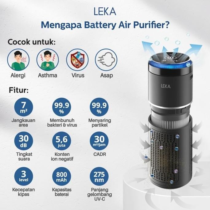 LEKA - AP7707 Battery Air Purifier - HEPA13 UV-C Portable