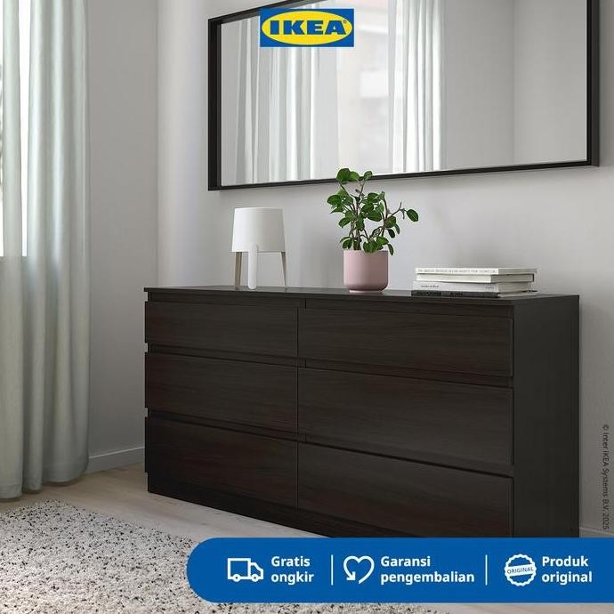 IKEA KULLEN Lemari 6 Laci Hitam-Cokelat Minimalis 140x72 cm  Furniture