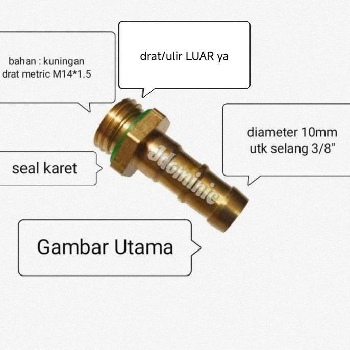 sambungan stik sanchin selang 3/8 - 10mm nepel cowok cowok stick spray drat ulir luar M14 * 1.5