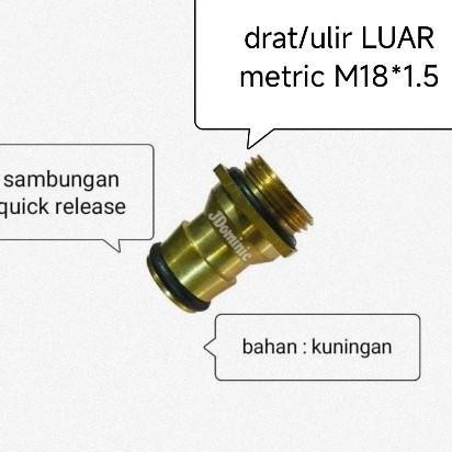 nepel sambungan M18 * 1.5 drat ulir cowok cowo luar metric M18*1.5 ke quick release klik joint join 