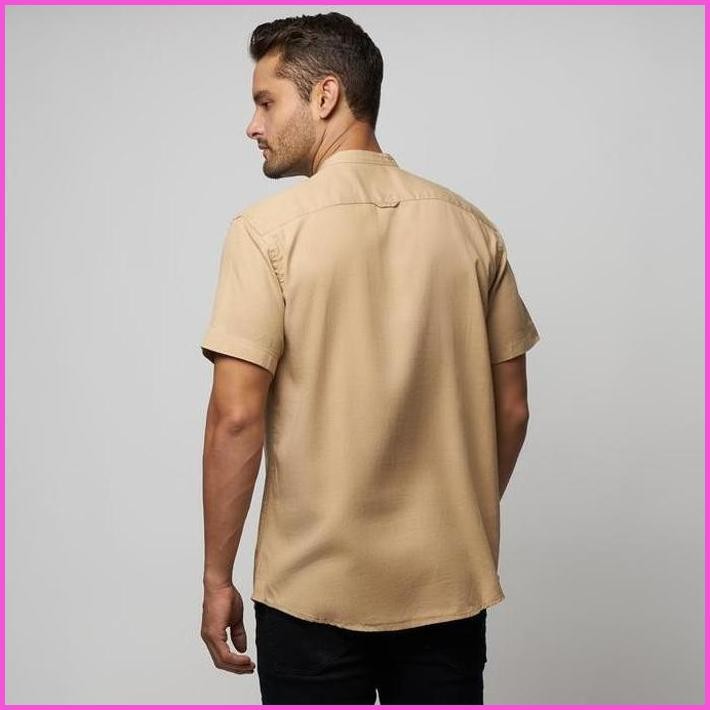 TERBARU KEMEJA LINEN PETER NATION KERAH SANGHAI WANGKI WARNA KHAKI TERLARIS