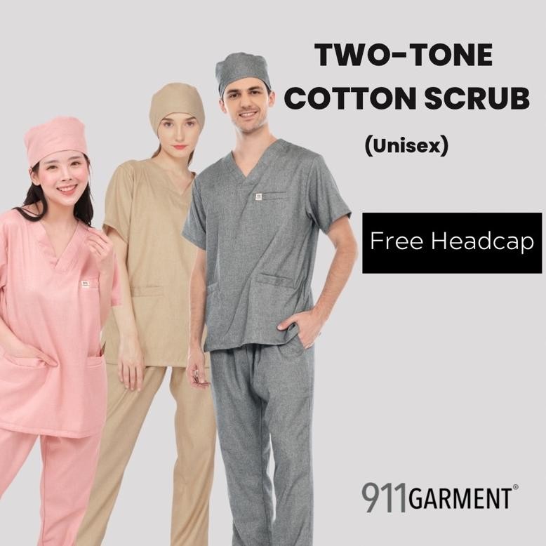 [Two Tone/ Denim Edition] Set Scrub Dokter/Baju Jaga Dokter/ Baju Ok/ Baju Perawat/ Baju Jaga