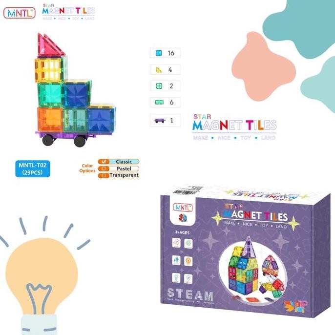MNTL 29 Pcs Magnetic Tiles Mainan Anak Creative