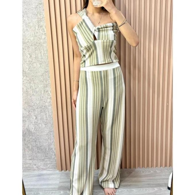 Df319>> Evaluna Celana Panjang Kulot Knit Salur Vanya - 2.0104