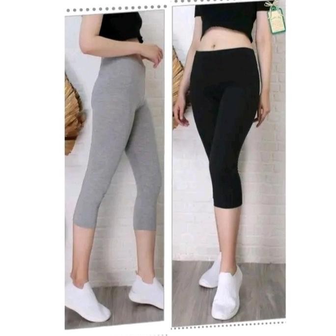Dr141>> Legging Kaos 3/4 Soft Rayon - Legging Pendek Bawah Lutut - Celana Wanita Tebal Hitam Nyaman