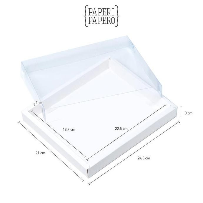 Box Putih Tutup Mika Transparan (22 x 18 x 3 cm) - Hampers Cookies