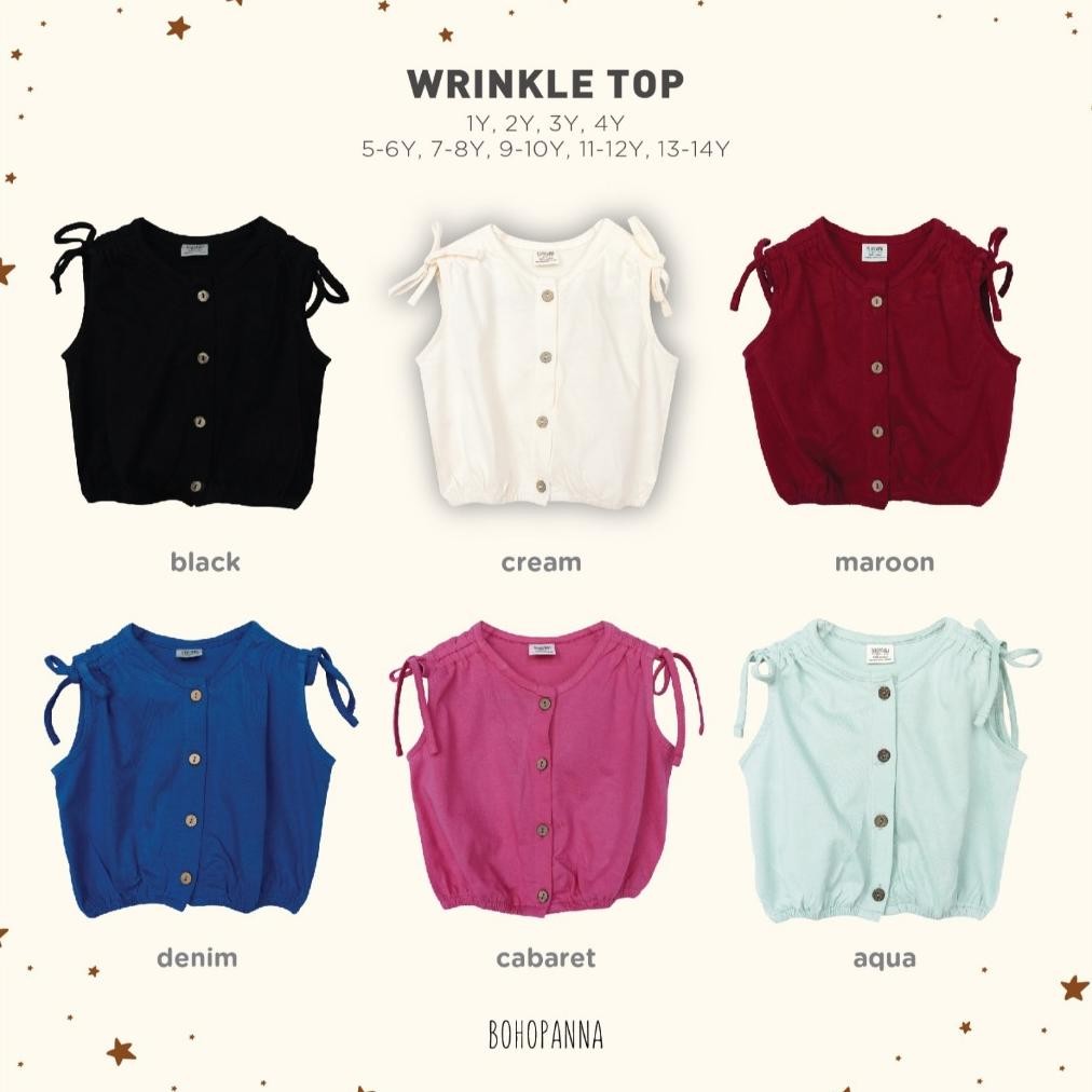 [Kecil Bohopanna Wrinkle Top 0-10 Tahun Crop Top Serut Pita Anak Perempuan Cbks Re-65