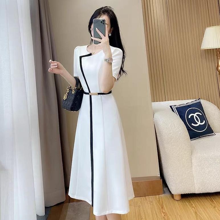 Promo Fan Dress Korea Putih Mewah Elegan/Gaun Pesta Hitam Korea