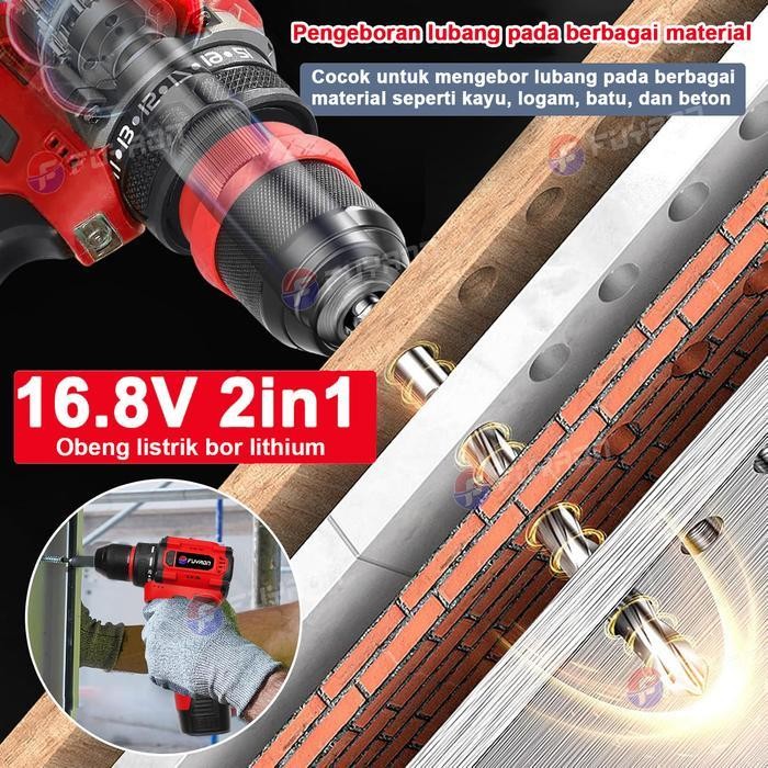 FMT FUYAON Bor Listrik Motor Tanpa Sikat 2-in-1 16.8V dengan Kecepatan Variabel Tinggi dan Daya Taha