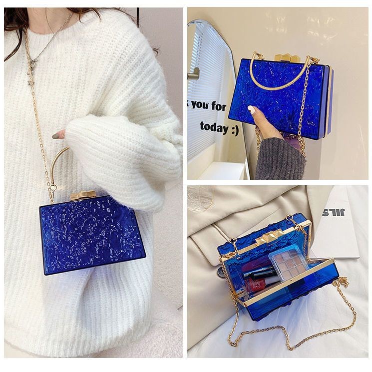 【COD】Tas kotak persegi kecil modis untuk wanita, tas selempang rantai transparan akrilik, tas jelly