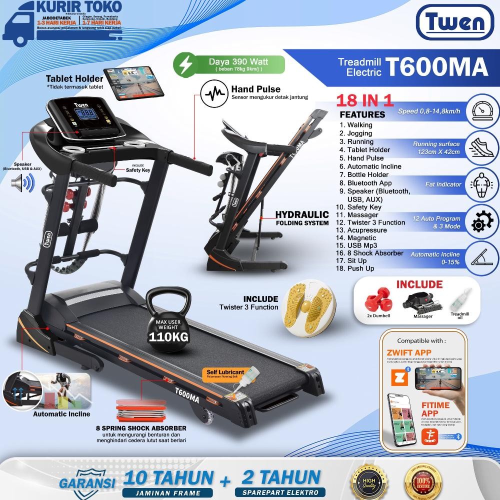 TWEN T600MA Treadmill Listrik Treadmill Portable Treadmill Multifungsi Treadmil Lipat Treadmill Elec