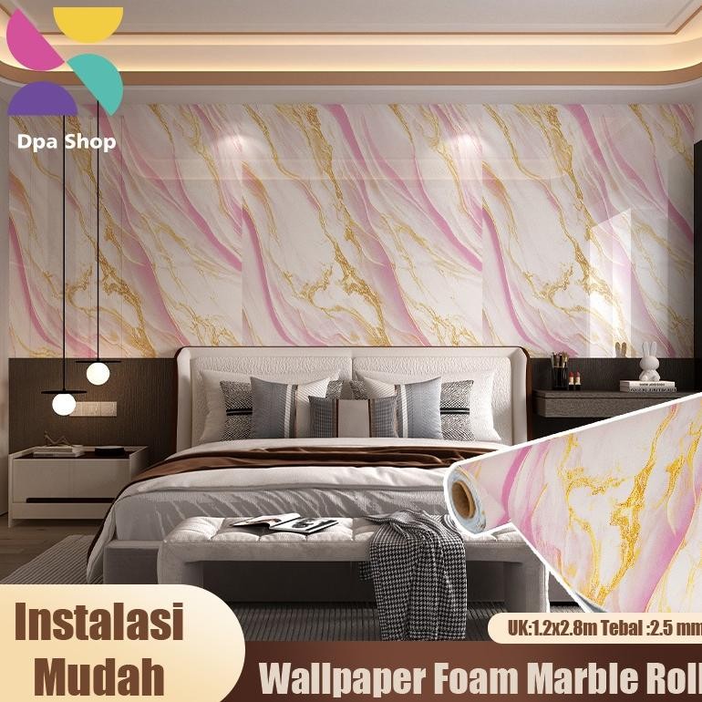 YMN Wallpaper Dinding Motif Vinyl Marble PET Foam Roll Sticker 1.2 x 2.8 Meter Tebal 2.5mm Waterproo