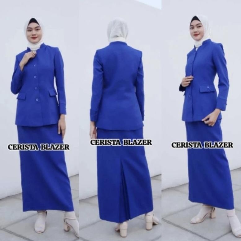 Heatshrin Setelan Baju Dinas Biru Elektrik/Biru Bca /Blazer Biru Elektrik Rok Span Pk32