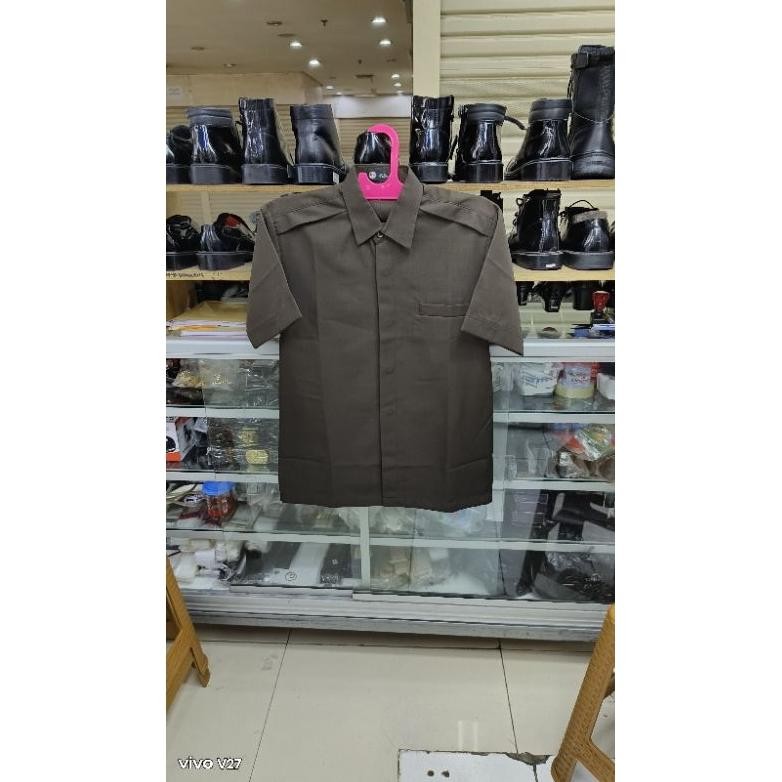Ready_Stock_Cod Setelan Safari Paspampres Coklat Pendek, Seragam Safari Satpam Warna Coklat Lengan P