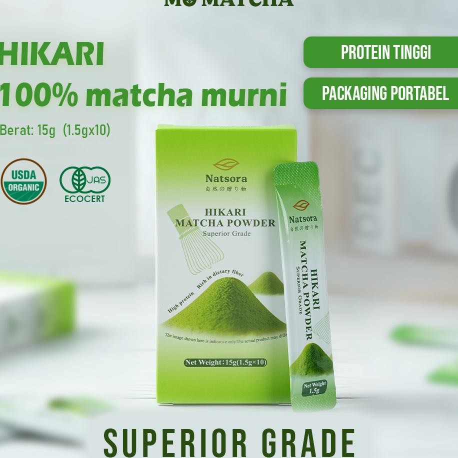 

Kemasan Box 15G Upper Ceremonial Matcha Powder Hikari Ior Grade Matcha Bubuk Natsora Pure Matcha Organik Gunung Tinggi 10 X 1.5G Sachet