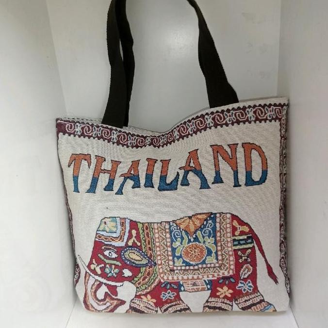 DF47 }} tas tote bag wanita etnik thailand jumbo karakter Kanvas Totebag