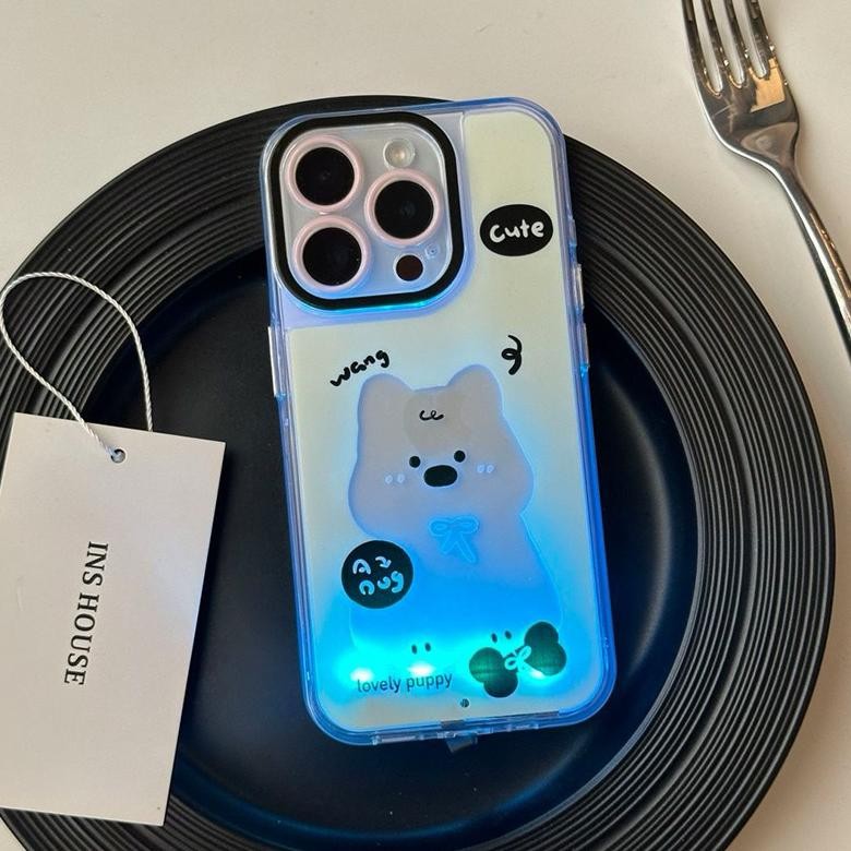 TERLARIS CASE LED WARNA WARNI LOVELY PUPPY AND KITTEN CAT FOR IPHONE 11 12 13 14 15 16 PLUS PRO MAX 