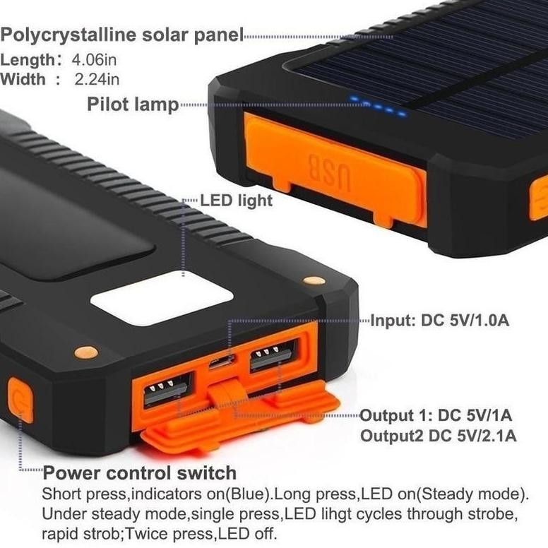 Bf888S Cod50000 Mah Powerbank Solar Cell Tenaga Matahari Dual Usb Flashlight Daya Ponsel Powerbank S