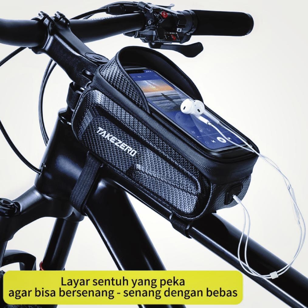 Tas Sepeda Anti Air Upgrade dengan Layar Sentuh Lubang Headset Tas Frame Depan Sepeda GunungMTB