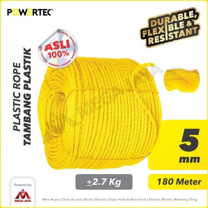 

POWERTEC Tali Tambang Plastik 5mm x 180m Plastic Rope - Kuning