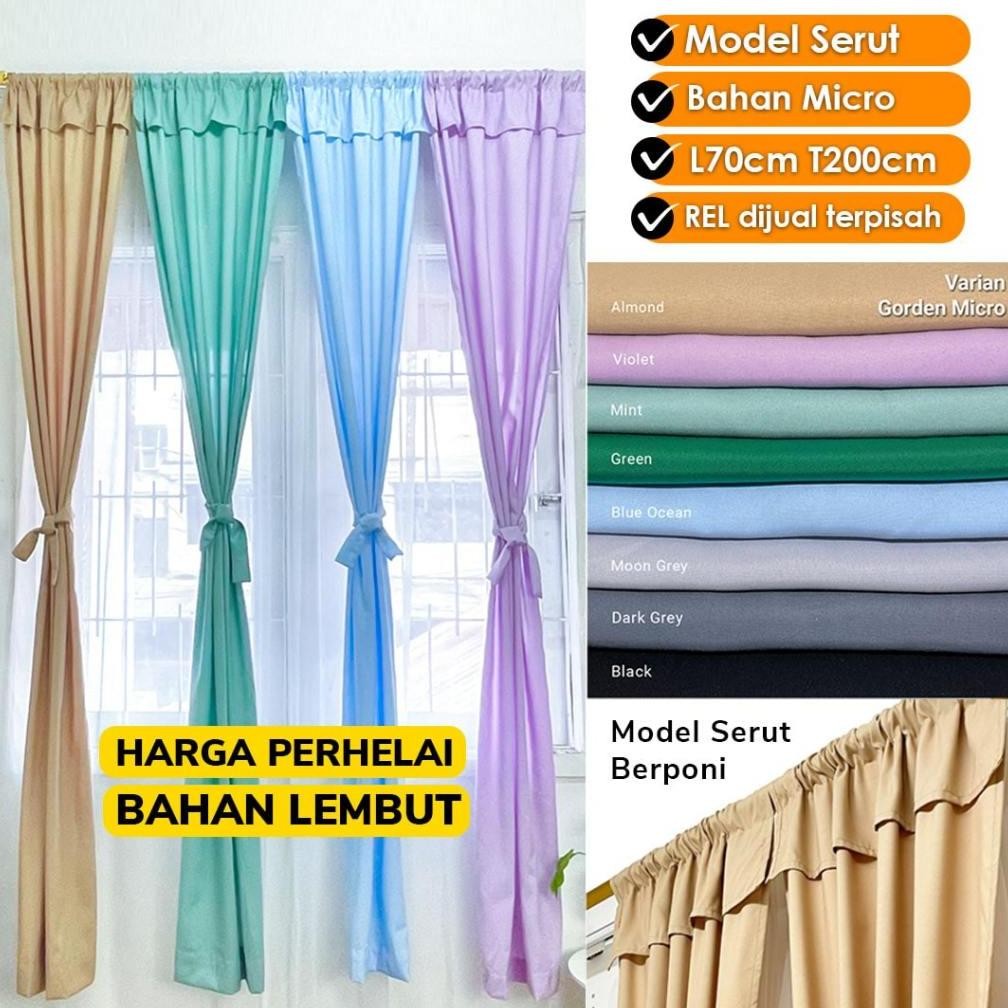 YMN Gorden Jendela Polos Serut Poni Bahan Katun Micro Hordeng Jendela kecil - Micro Serut Poni