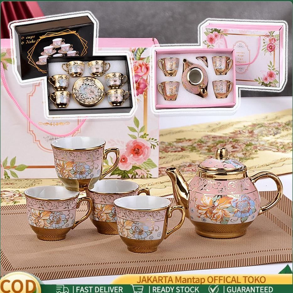 Cangkir Keramik Set 6 in 1 / Hampers Kado Cangkir Keramik / Set Cangkir Dan Piring Keramik Eropa / H
