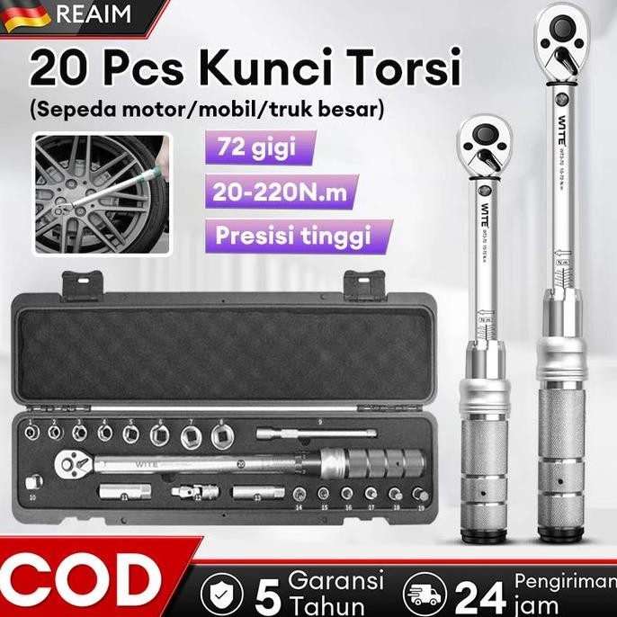 REAIM Tire Repair Kunci Torsi Sepeda 3/8 1/2 Drive Persegi 20-220N.M Ratchet Wrench Tire repair Tool