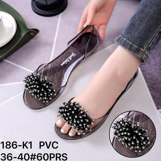 DF213>> Sendal Sepatu Teplek Flat Shoes Jelly Kaca Wanita Import Korean Style Bahan Anti Slip Balanc