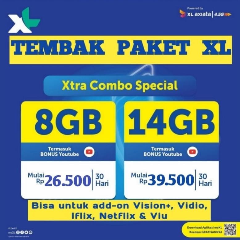 Tembak Paket Xl Xtra Combo Spesial 8Gb, 14Gb