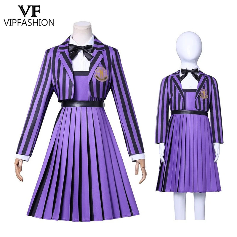 VIP FASHION Halloween Mother Daughter Enid Sinclair‌ Cosplay Costume Women Purple Stripes Jacket Dre