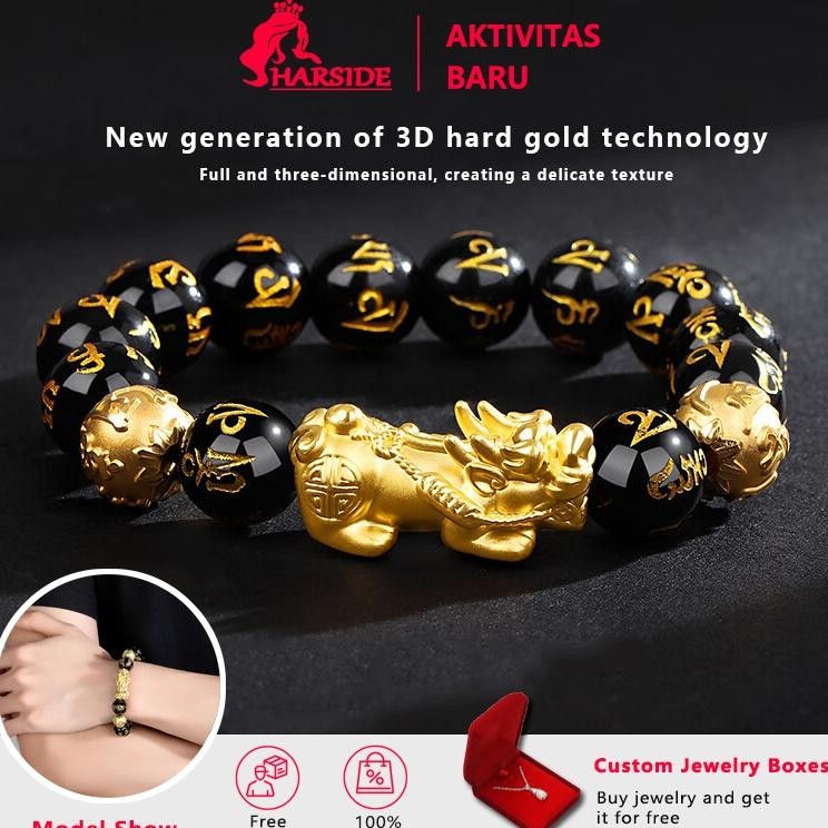 Harside Jewelry Gelang Aesthetic Budha Manik Simbul Keberuntungan Pria Gelang Doa Naga Pixiu Emas Si