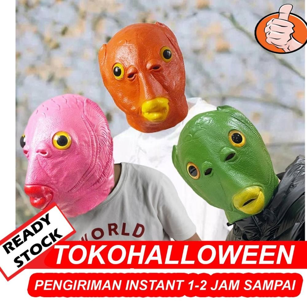 TOPENG ALIEN LUCU BENTUK IKAN WARNA PINK DAN HIJAU - PINK