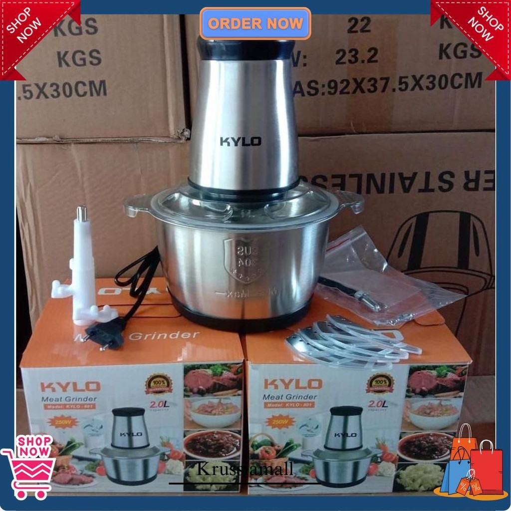 Blender Penggiling Daging 2L Stainless Tahan Karat Listrik Meat Grinder Chopper Daging Original Prod