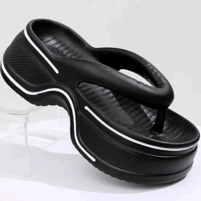 DF366>> Sandal Wedges Jepit Wanita Terbaru Sendal Cewek Hak Tinggi Sandal Fashion Wanita Warna Hitam